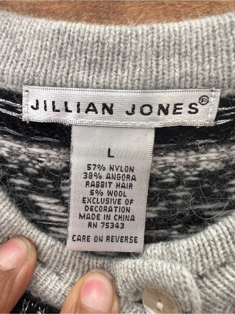 Vintage Jillian Jones Fair Isle Angora Wool Rhinestone Nordic Cardigan L Ski - Picture 4 of 5